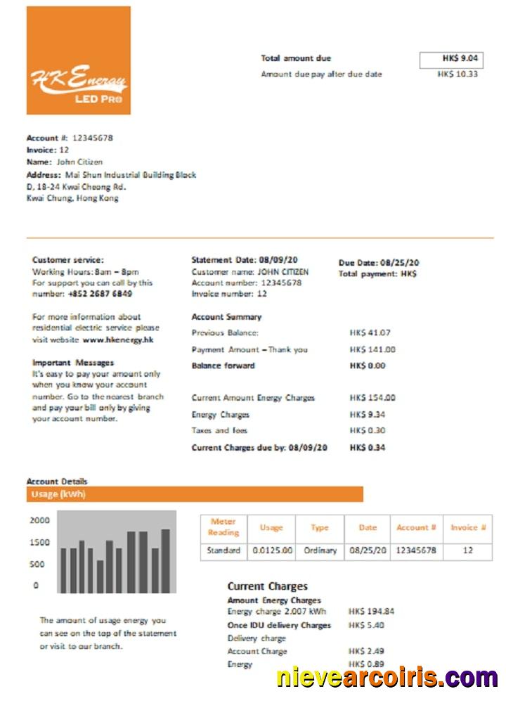 Hong Kong Energy Ltd utility bill
